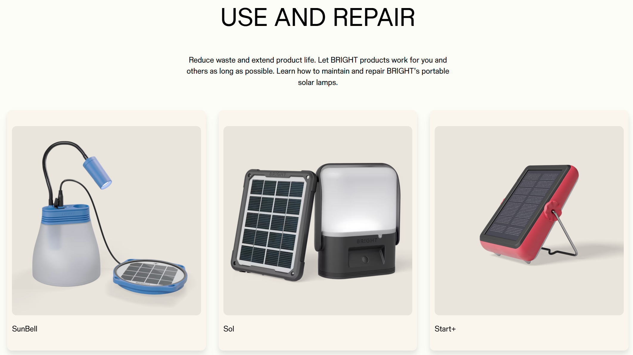 Screenshot of BRIGHT's use and repair page